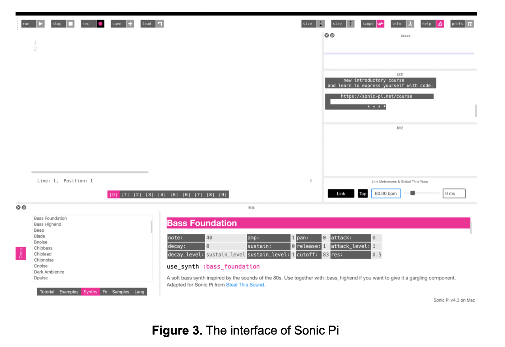 The interface of Sonic Pi